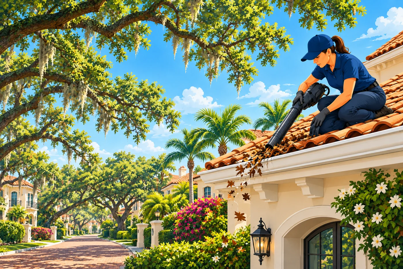 Illustration: gutter cleaning at a home in the Winter Park area of Florida
